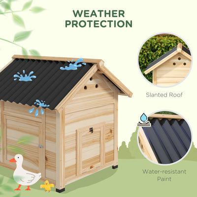 PawHut Wooden Duck House with Double Doors, Openable Roof, Ventilation Holes, Removable Base, Natural Wood Finish 
