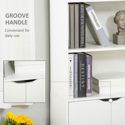 HOMCOM 6-Tier Tall Bookcase, Bookshelf with 4 Open Shelves and Double Door Storage Cabinet, Freestanding Display Rack for Living Room, Bedroom, Home Office, Study, 59 x 29 x 180cm, White 