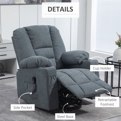 HOMCOM Oversized Riser and Recliner Chairs for the Elderly, Fabric Upholstered Lift Chair for Living Room with Remote Control, Side Pockets, Cup Holder, Grey 