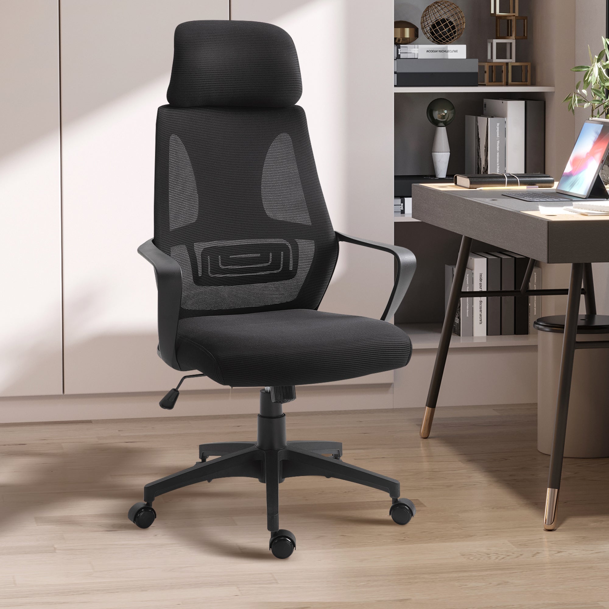 Vinsetto Ergonomic Office Chair, High Back Computer Chair, Mesh Desk Chair with Lumbar Support, Headrest, Wheel, Adjustable Height, Black 