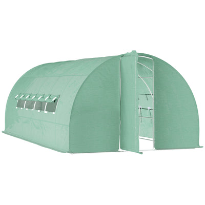 Outsunny Large Polytunnel Walk In Greenhouse, Plant Gardening Tunnel Green House with Metal Hinged Door, Galvanised Steel Frame & Mesh Windows, Green (3 x 6 m) 
