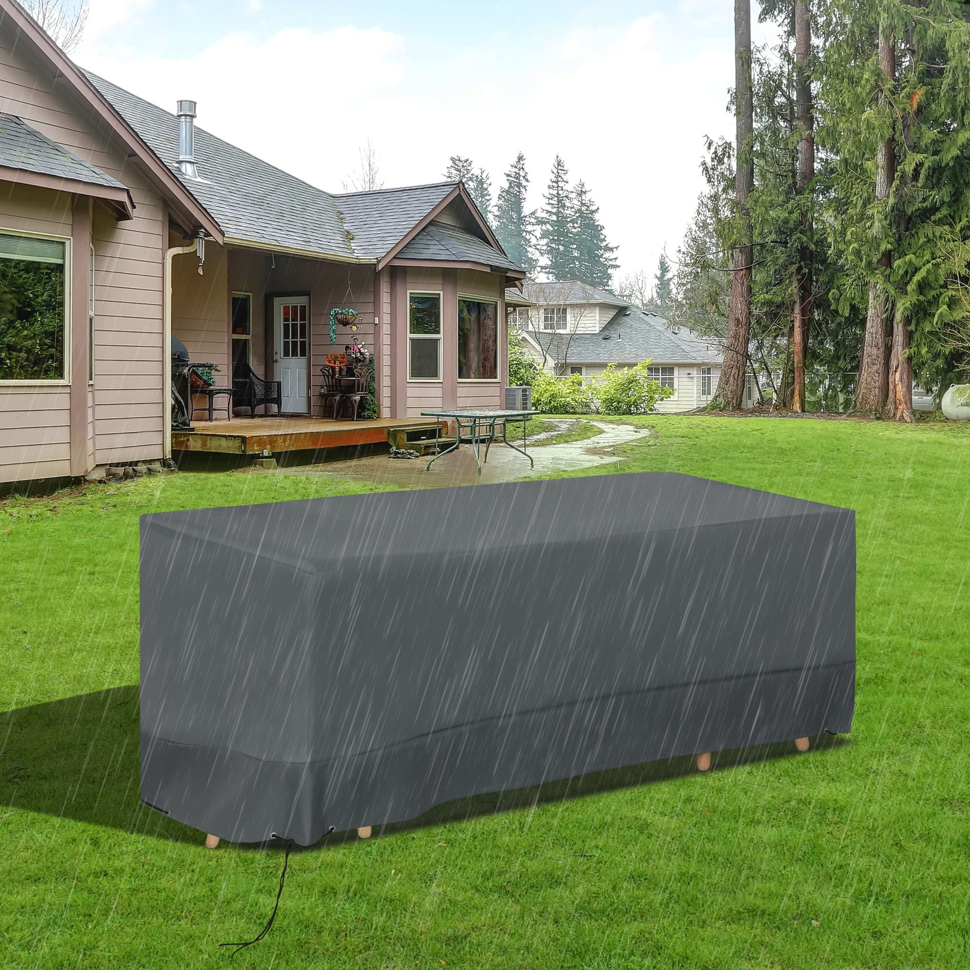 Outsunny Rectangular Patio Furniture Cover for 3 Seater Sofa Bistro Set, Water UV Resistant Protection 600D Oxford Fabric Rattan Lounge Clean Cover, 190 x 72 x 76cm 