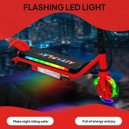 AIYAPLAY Electric Scooter for Kids Ages 6-14, with Dual Brakes, Flash Wheel and Colourful Light, Kids Electric Scooter E Scooter, Up to 12 KM/H & 10 KM, Red 