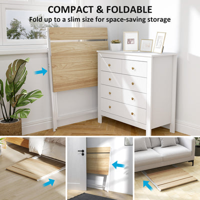 HOMCOM 81.5 cm Folding Computer Desk with Monitor Shelf - Natural Wood Finish 