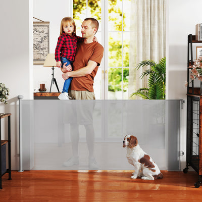 PawHut Retractable Stair Gate Extends Up to 180 cm Wide, Dog Gate for Doorways, Stairways, Hallways, Grey 