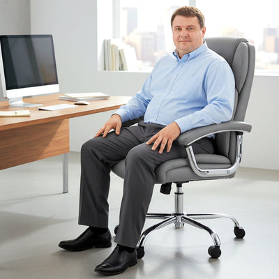 HOMCOM Big and Tall Office Chair 180kg with Spring Cushion, PU Leather - Grey 