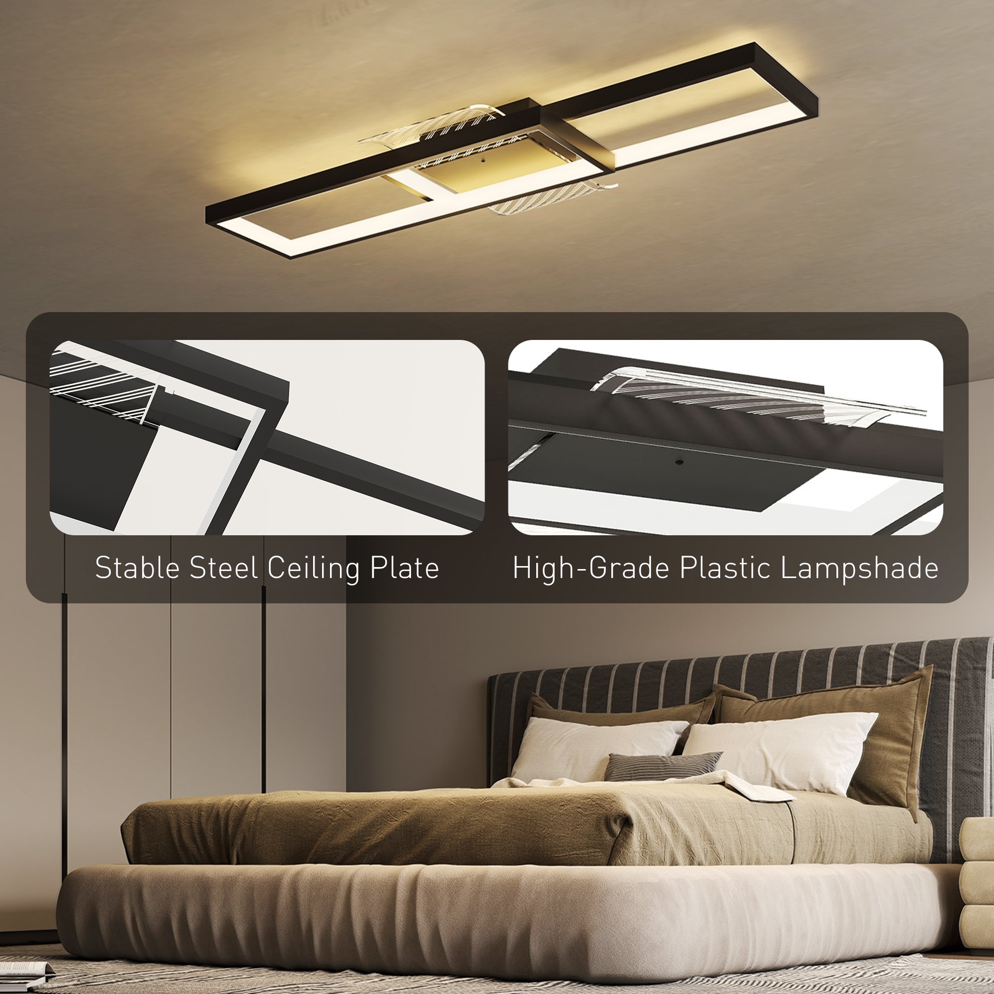 HOMCOM LED Ceiling Light, Modern Dimmable Ceiling Light with Wall Switch & Remote Control, Flush Mount Fixture Lamp with 3000-6000K Colour Temperatures for Living Room, Bedroom, Black 