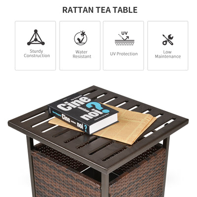 Outsunny Outdoor Rattan Wicker Patio Coffee Table w/ Umbrella Hole Suitable for Garden Backyard Brown 