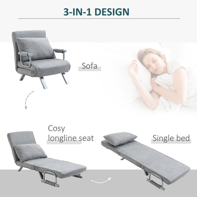 HOMCOM Suedette Adjustable Back Futon Sofa Chair - Grey 