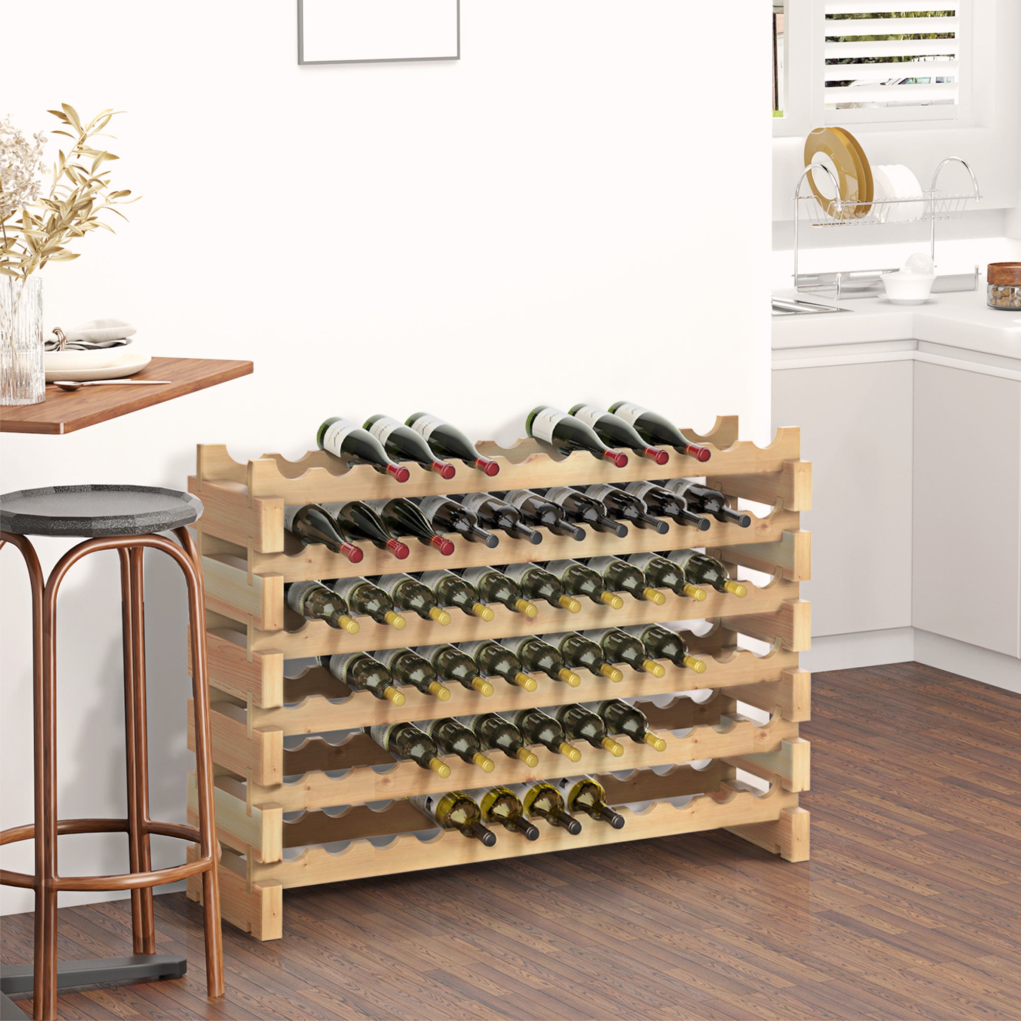 HOMCOM Six-Tier, 72 Bottle Wooden Wine Rack - Natural 