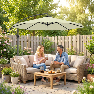 Outsunny 3m Overhanging Cantilever Parasol, with Cross Base - Beige 