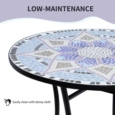 Outsunny Outdoor Mosaic Round Garden Table, Patio Bistro Coffee Side Table with 60cm Ceramic Top for Garden, Blue and White 