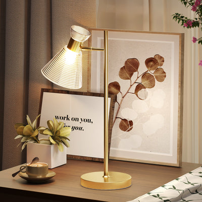 HOMCOM Modern Table Lamp, Bedside Lamp with Adjustable Flower-Shaped Head and E27 Socket for Living Room Bedroom Study, Bulb Not Included, Gold Tone 