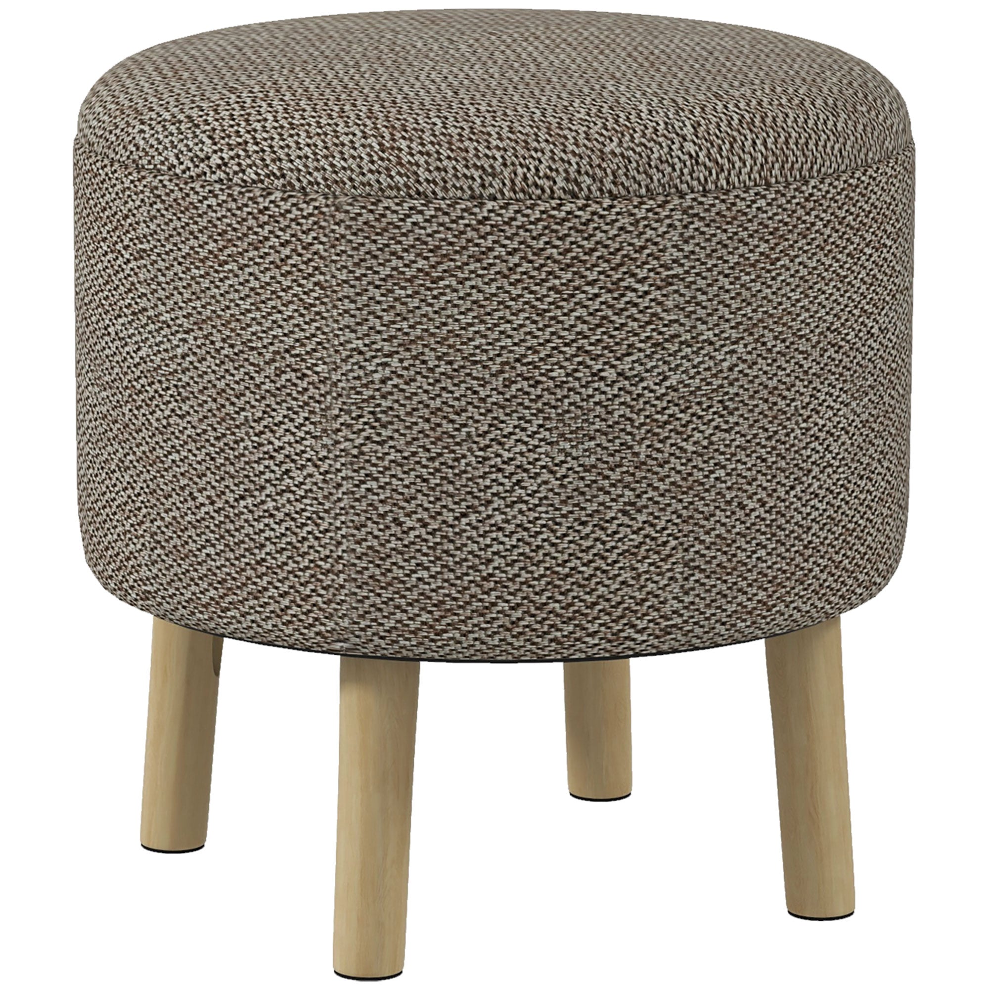 HOMCOM Round Linen-Look Storage Ottoman - Light Grey