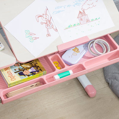HOMCOM Kids Desk and Chair Set, with Storage Shelves, Washable Cover, for Ages 3-12 Years - Pink 