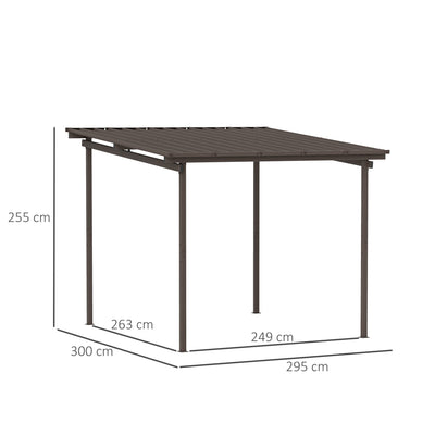 Outsunny 3 x 3(m) Garden Pergola with Waterproof Metal Roof, Lean to Pergola Hardtop Gazebo, Wind-resistant Outdoor Sun Shade, Easy to Assemble 
