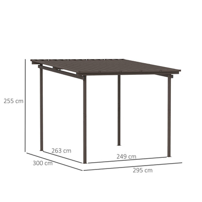 Outsunny 3 x 3(m) Garden Pergola with Waterproof Metal Roof, Lean to Pergola Hardtop Gazebo, Wind-resistant Outdoor Sun Shade, Easy to Assemble 
