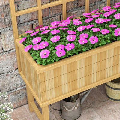 Outsunny 45 x 105cm Wooden Garden Planter, with Trellis - Natural 