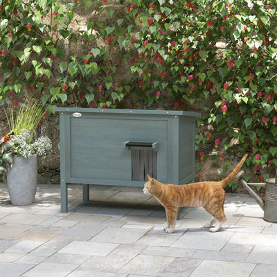 PawHut Feral Cat House, Wooden Insulated with Removable Floor, Water-Resistant Openable Roof - Charcoal Grey 