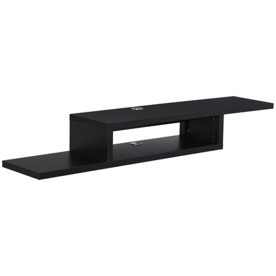 HOMCOM Floating TV Unit, Wall Mounted TV Stand with Open Shelf and 2 Cable Holes, Entertainment Unit for Living Room, Black 