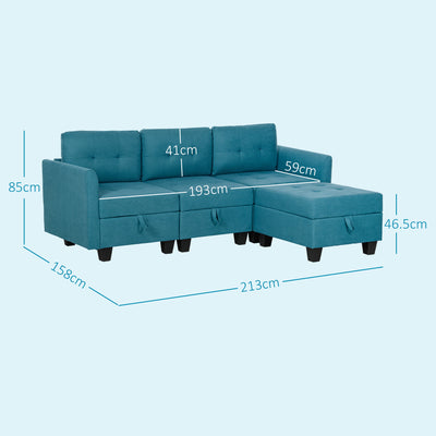 HOMCOM 'L' Shape Modular Sofa, with Storage - Light Blue 