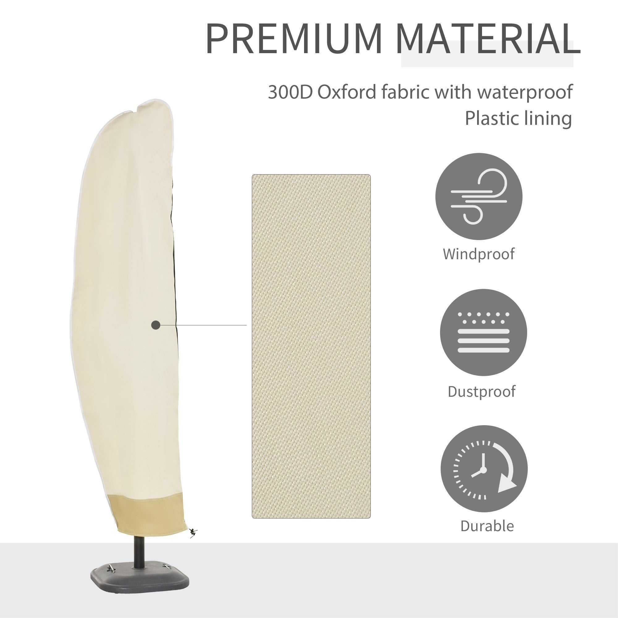 Outsunny Parasol Cover, Cantilever Umbrella Cover, Banana Umbrella Protector with Zipper for Outdoor Garden, Patio, White 