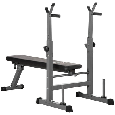 HOMCOM Adjustable Weight Bench, Foldable Bench Press with Barbell Rack and Dip Station for Home Gym, Strength Training Multiuse Workout Bench, Grey 