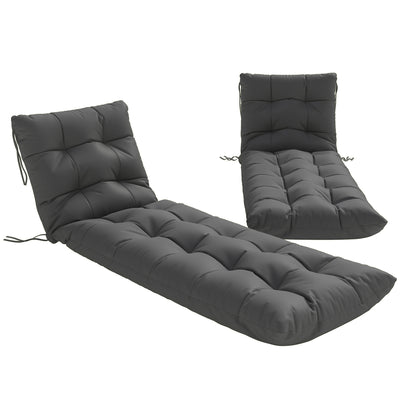 Outsunny Sun Lounger Cushions Only, Garden Lounge Chair Cushions Set of 2, Sunbed Replacement Pads with 4 Ties, Dark Grey 