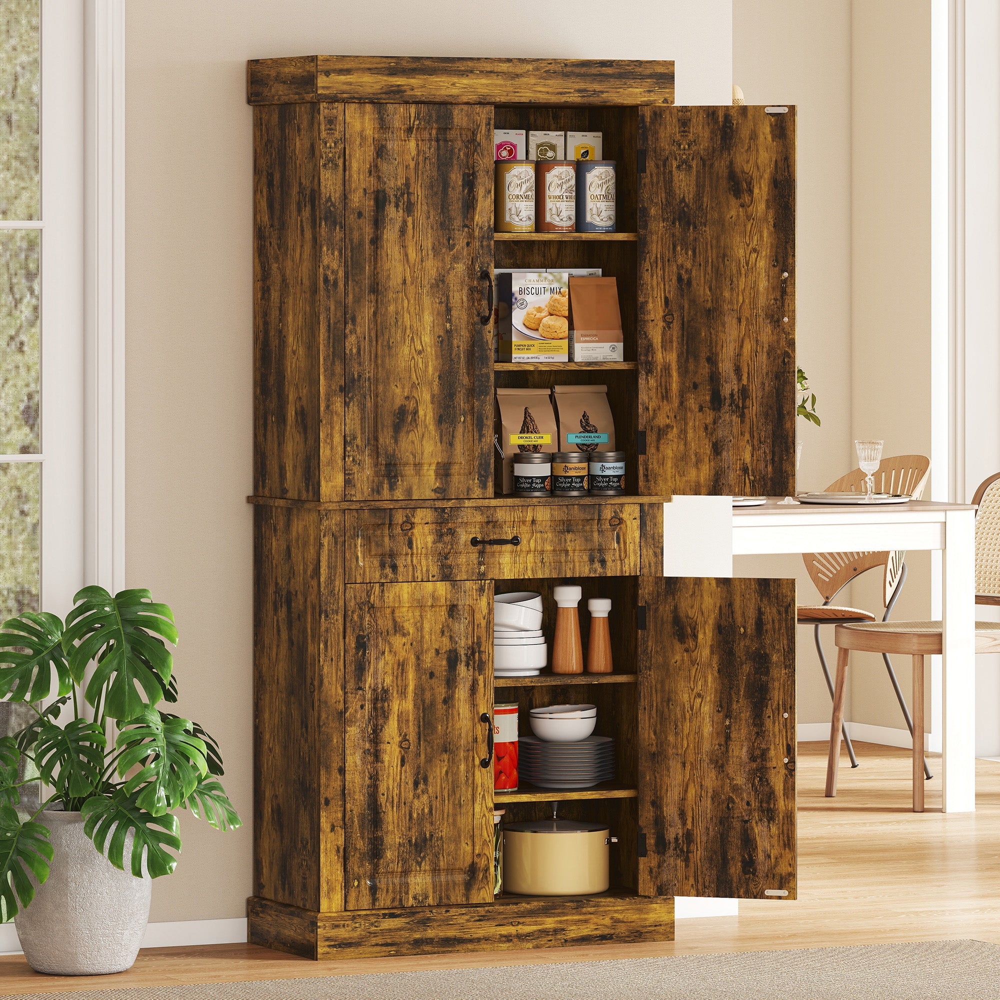 HOMCOM Tall Kitchen Cupboard, Kitchen Pantry Cabinet with Drawer, Shelves, Brown 