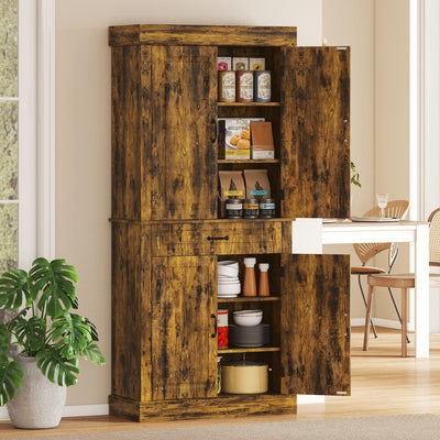 HOMCOM Tall Kitchen Cupboard, Kitchen Pantry Cabinet with Drawer, Shelves, Brown 