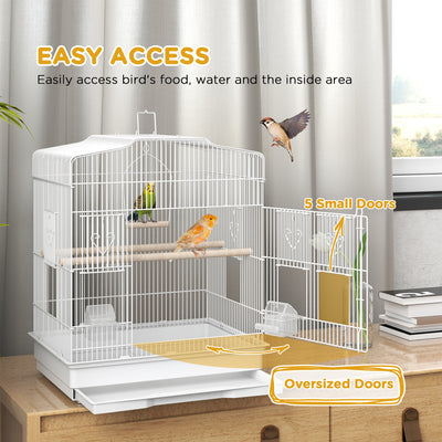 PawHut Large Metal Bird Cage with Perches, Food Bowls, Swing, for Budgies, Parakeets, White 