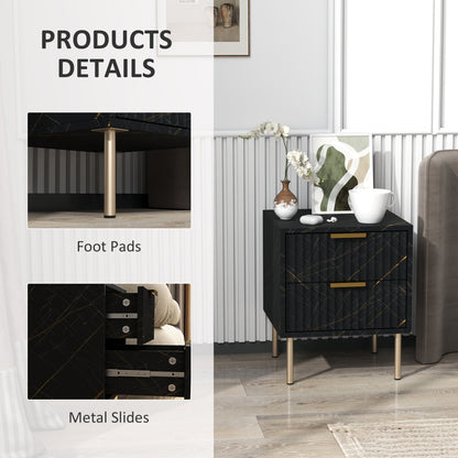 HOMCOM Elegant Two-Drawer Bedside Table - Black 
