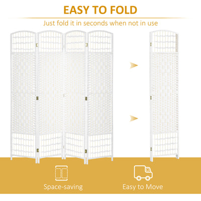 HOMCOM 4 Panel Folding Room Divider, Privacy Screen, Freestanding Paravent Partition Separator for Living Room, Bedroom and Office, 160 x 170cm, White 