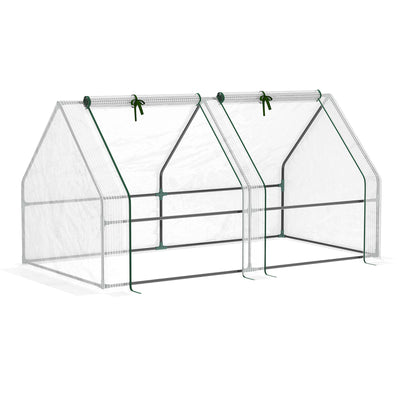 Outsunny Mini Small Greenhouse with Steel Frame & PE Cover & Zipped Window Poly tunnel Steeple for Plants Vegetables, 180 x 90 x 90 cm, White 