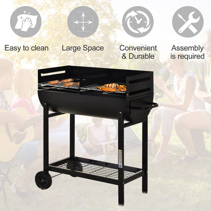 Outsunny Steel 2-Grill Charcoal BBQ w/ Wheels Black 