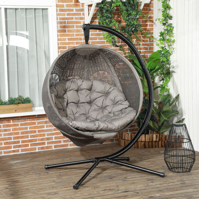 Outsunny Round Egg Basket Chair, with Steel Stand, Sand 