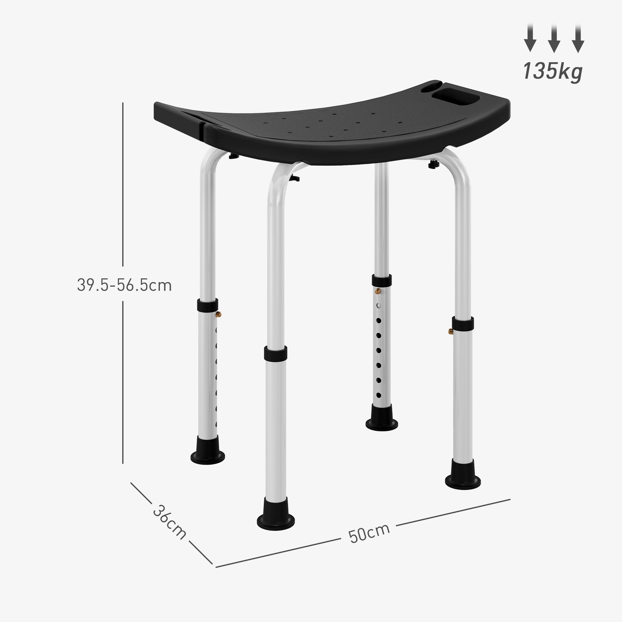 HOMCOM Height Adjustable Bath Stool, Aluminium Shower Stool with Non-Slip Pads for Elderly, Disabled, Seniors, Pregnant, Black 