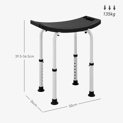 HOMCOM Height Adjustable Bath Stool, Aluminium Shower Stool with Non-Slip Pads for Elderly, Disabled, Seniors, Pregnant, Black 