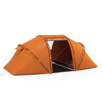 Outsunny 4-6 Man Camping Tent w/ Two Bedroom, Hiking Sun Shelter, UV Protection Tunnel Tent, Orange 
