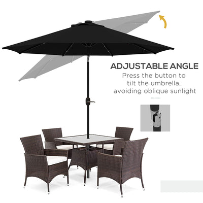 Outsunny 2.7m Outdoor Patio Garden Umbrella Parasol with Tilt Crank and 24 LEDs Lights, Black 
