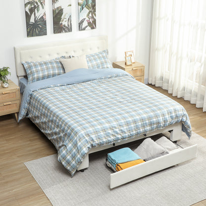 HOMCOM King Size Ottoman Bed Frame, with Front Drawer - Cream