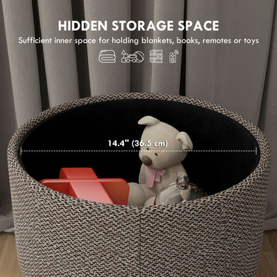 HOMCOM Round Linen-Look Storage Ottoman - Light Grey 