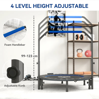 HOMCOM 48" Foldable Mini Fitness Trampoline, with Adjustable Foam Handle, Blue 