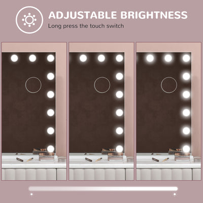 HOMCOM Hollywood Vanity Mirror with Lights, Large 80x62 cm Lighted Makeup Mirror with 3 Colour, 18 LED Bulbs, 10X Magnifying, USB Charging Port, Touch Screen, Tabletop or Wall Mounted Design, White 