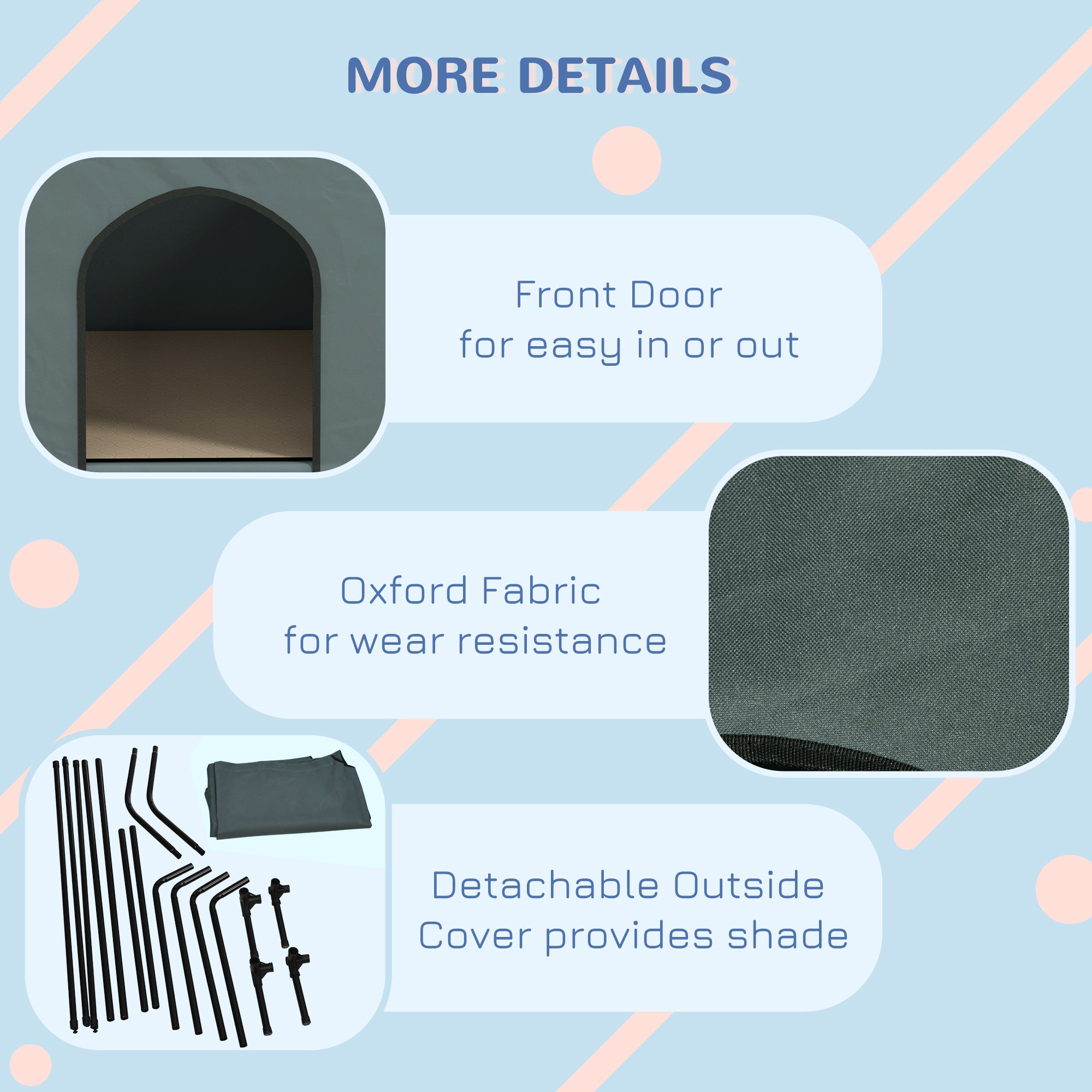 PawHut Dog House Outdoor Elevated Dog Bed with Removable Cover, Mesh Windows, Storage Bag, for S and M-Sized Dogs, Grey 