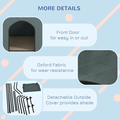 PawHut Dog House Outdoor Elevated Dog Bed with Removable Cover, Mesh Windows, Storage Bag, for S and M-Sized Dogs, Grey 