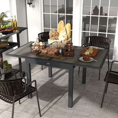 Outsunny Extending Garden Table, Outdoor Dining Table for 6, Aluminium Frame Rectangular Patio Table with Plastic Board Tabletop,80/160L x 80W x 75H cm, Grey 