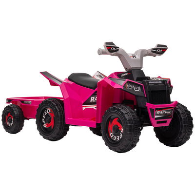 HOMCOM 6V Quad Bike with Back Trailer, Wear-Resistant Wheels, for Ages 18-36 Months, Pink 