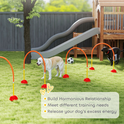 PawHut 4 Piece Dog Agility Training Equipment with 4 Adjustable Width Doors, Carry Bag, for Garden, Orange 