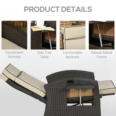 Outsunny Outdoor Recliner Chair with Adjustable Backrest and Footrest, Cushion, Side Tray, Khaki 
